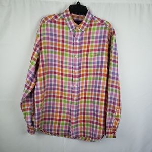 Alan Flusser Men's L Plaid Button Front Long Slee